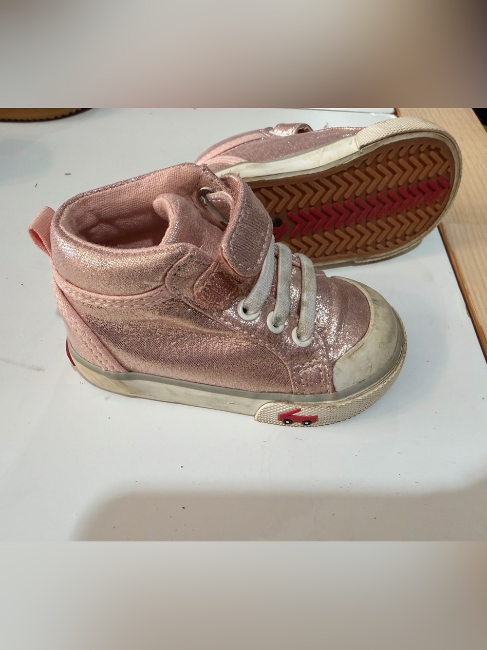 See Kai Run Baby Pink Shimmer High-Top Sneakers
